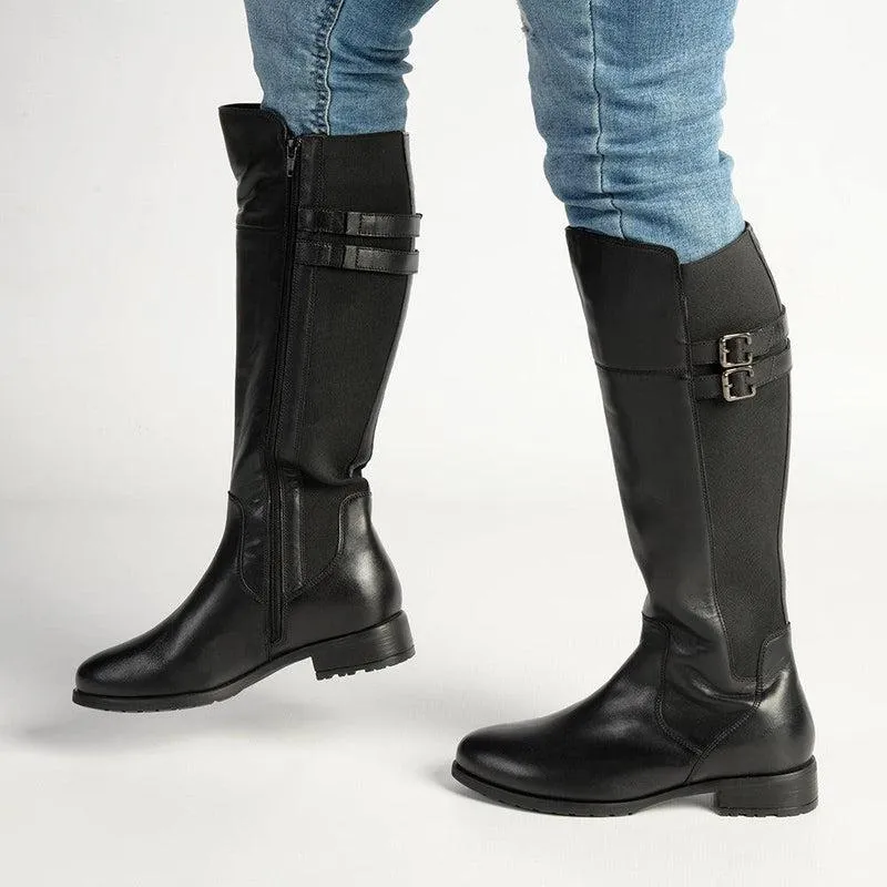 Hush Puppies Leather Arla Rider Boot - Black Lace-Up Closure