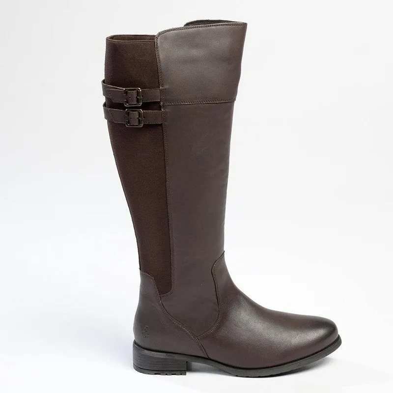 Hybrid style Low Rise Hush Puppies Arla Leather Rider Boot - Chocolate