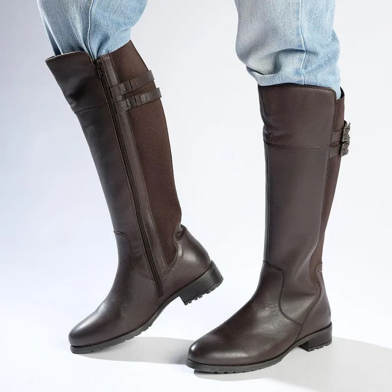 Hush Puppies Arla Leather Rider Boot - Chocolate Wine Rich