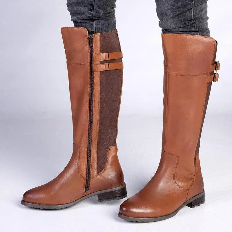 Hush Puppies Leather Arla Rider Boot - Tan Stable Support Night Travel