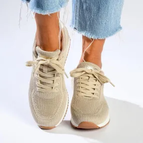 Comfortable Arch Area Hush Puppies Remy Flyknit Sneaker - Beige