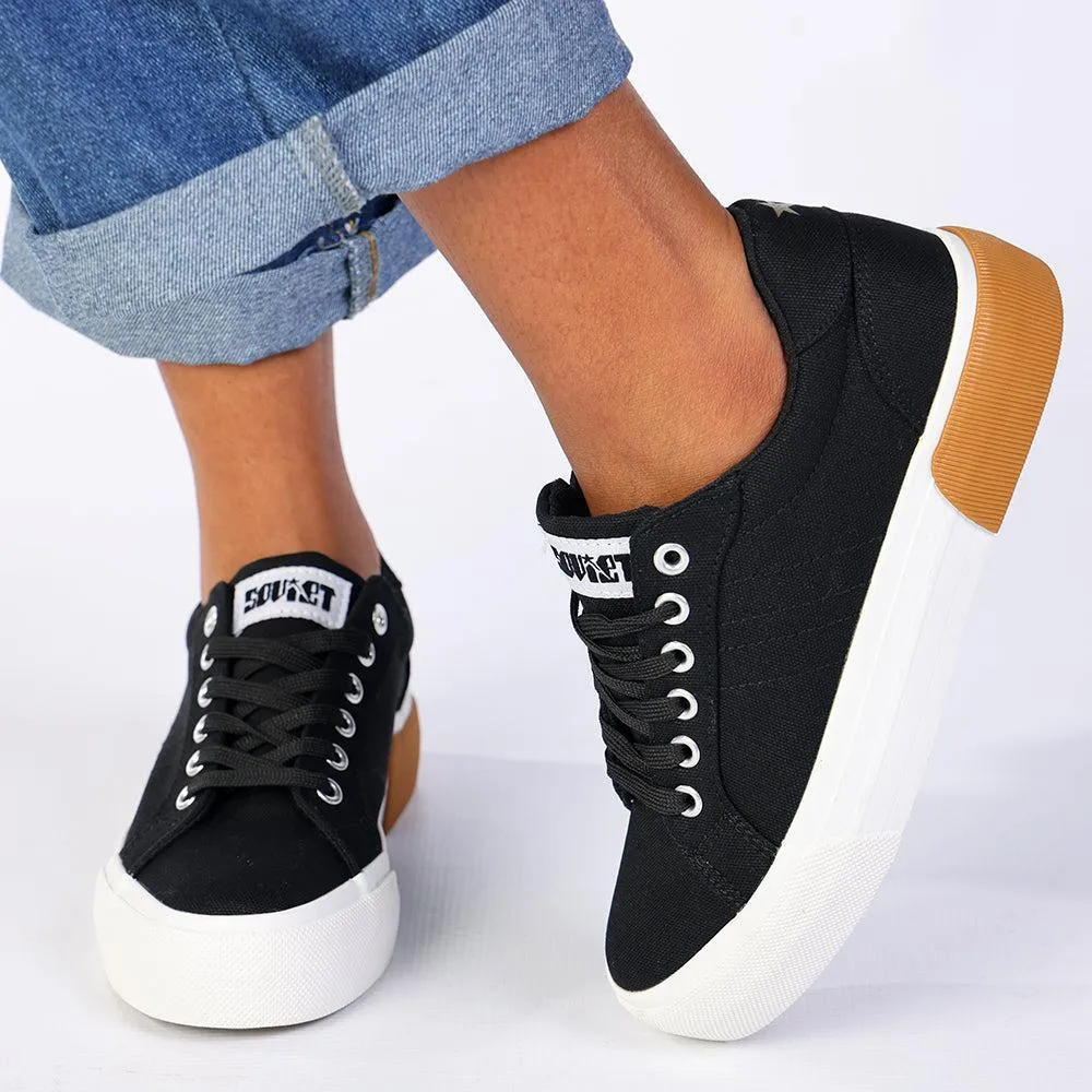 Seamless Knit Body Soviet Ladies Taurus Lace Up Sneaker - Black