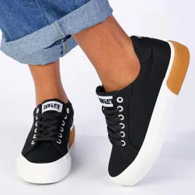 Seamless Knit Body Soviet Ladies Taurus Lace Up Sneaker - Black