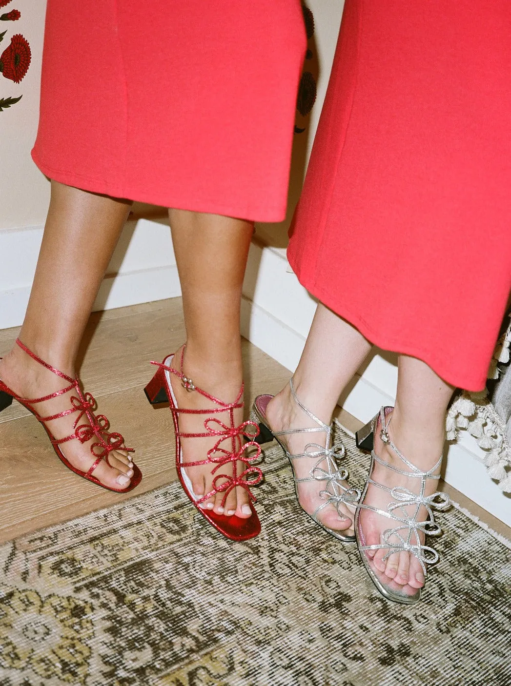 Carrie Bow Sandal - Red/Silver Classy flair