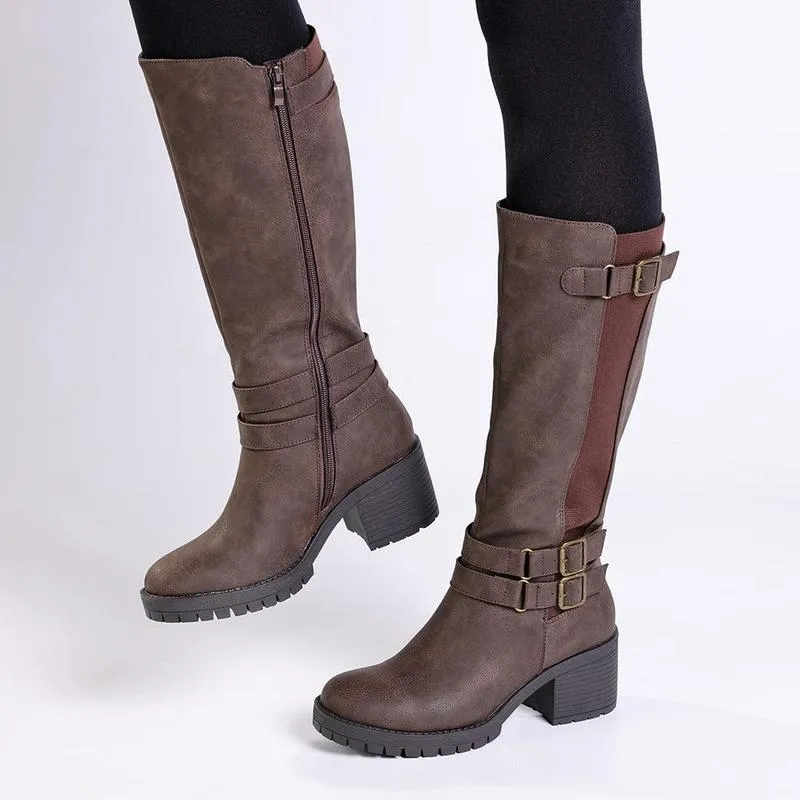 Comfortable Step Madison - Jovie 3 Buckle Block Heel Boot - Chocolate