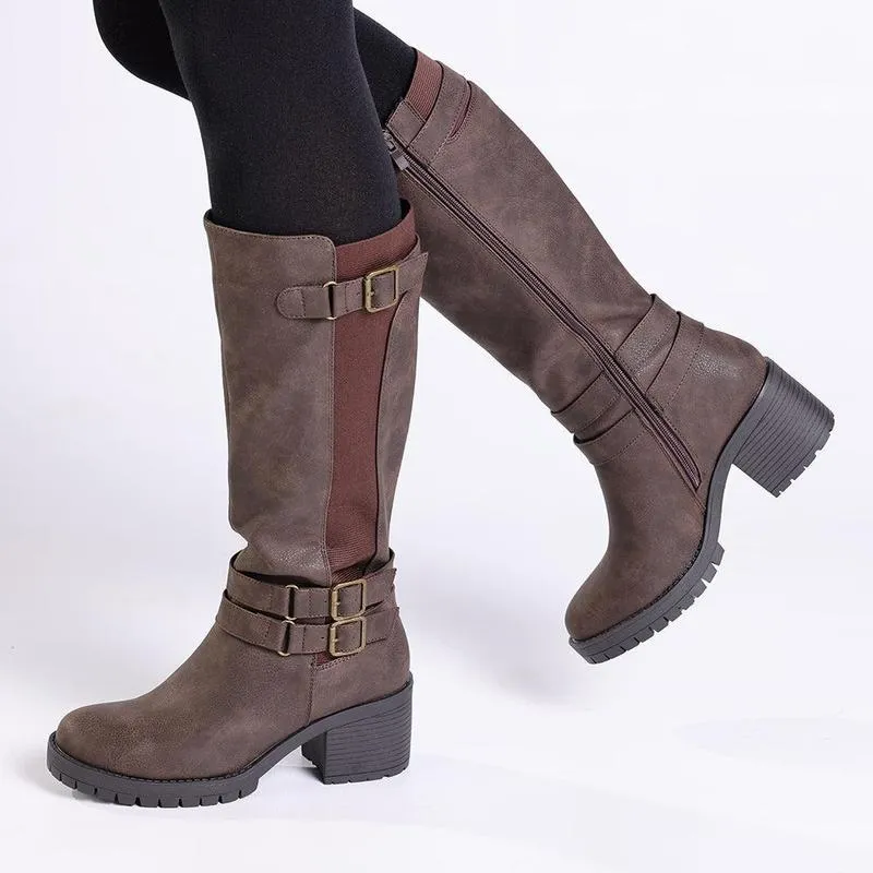 Comfort Lining Urban Commute Madison - Jovie 3 Buckle Block Heel Boot - Chocolate