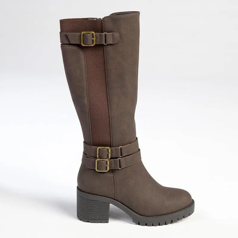 Street Utility Adjustable lacing Madison - Jovie 3 Buckle Block Heel Boot - Chocolate