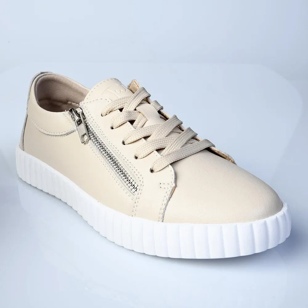 Julz Callie Leather Sneaker - Beige No Stitching Torsion Stability Plate