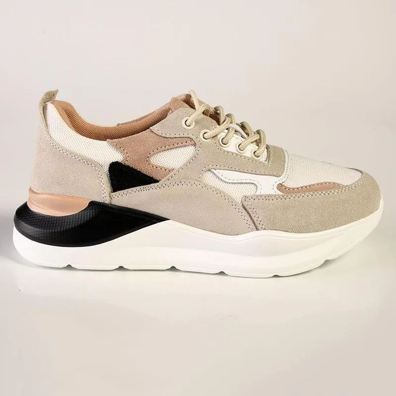 Busy Lifestyle Julz Dara Leather Sneaker - Beige Multi