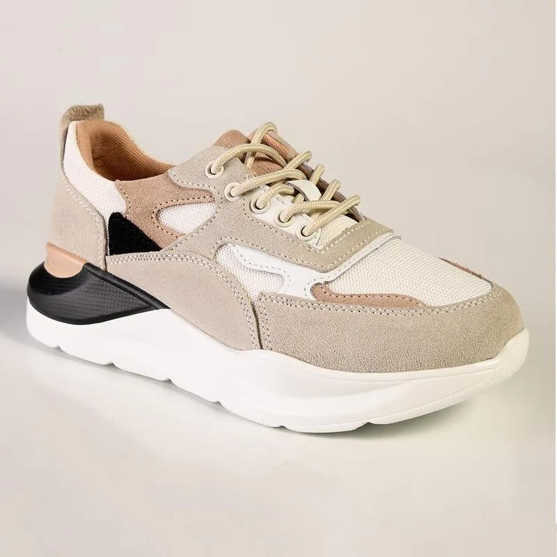 Julz Dara Leather Sneaker - Beige Multi Ultra Flexible Grooves Casual Sporty