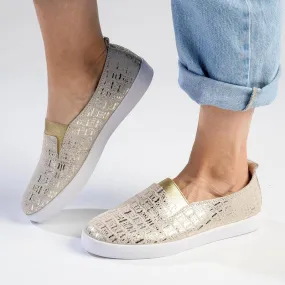 Julz Fran Leather Metallic Slip On- Gold Pressure Dispersion Sole Smooth Step