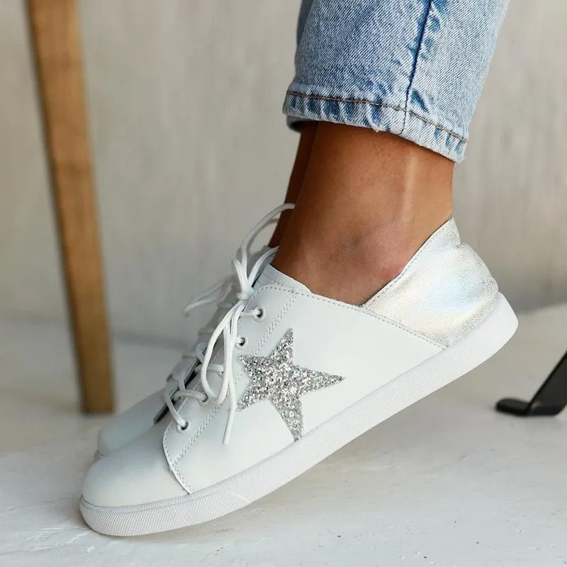 Julz Nicki Leather Sneaker With Star Detail -White Energy Cushion Breathable Vamp