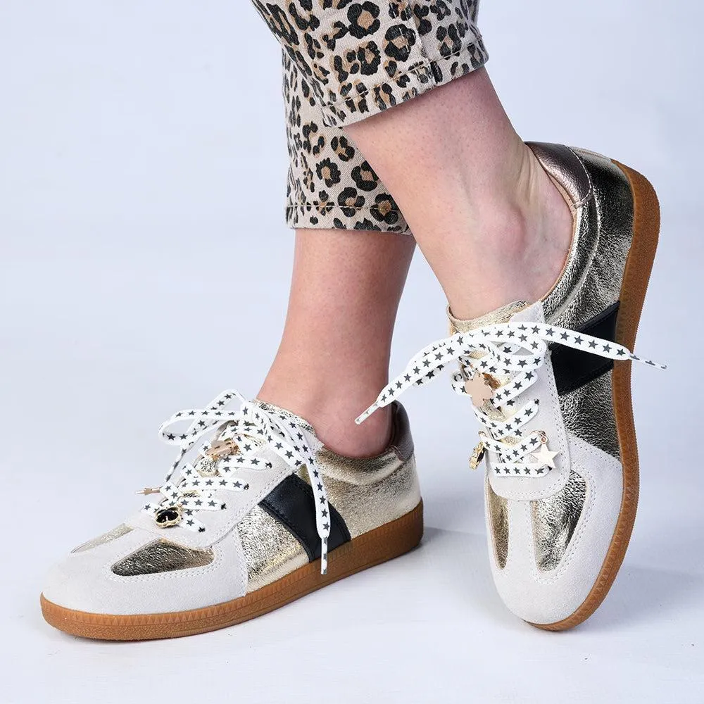 Julz Quinn Leather Sneaker - Black/Gold Neutral Cushioning Profile