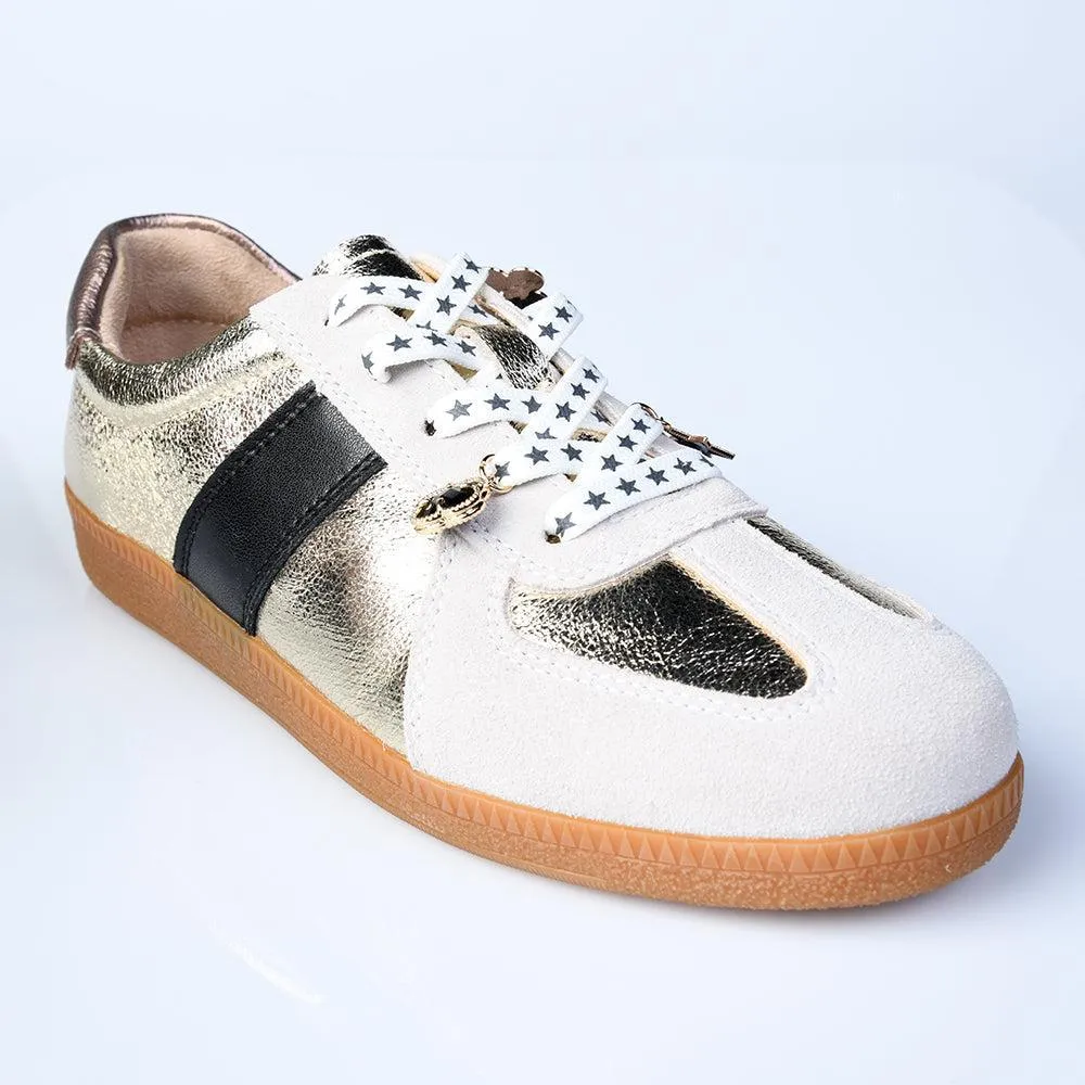 Julz Quinn Leather Sneaker - Black/Gold Compression Molded TPU