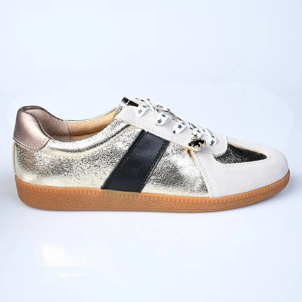 Julz Quinn Leather Sneaker - Black/Gold Slim Comfort