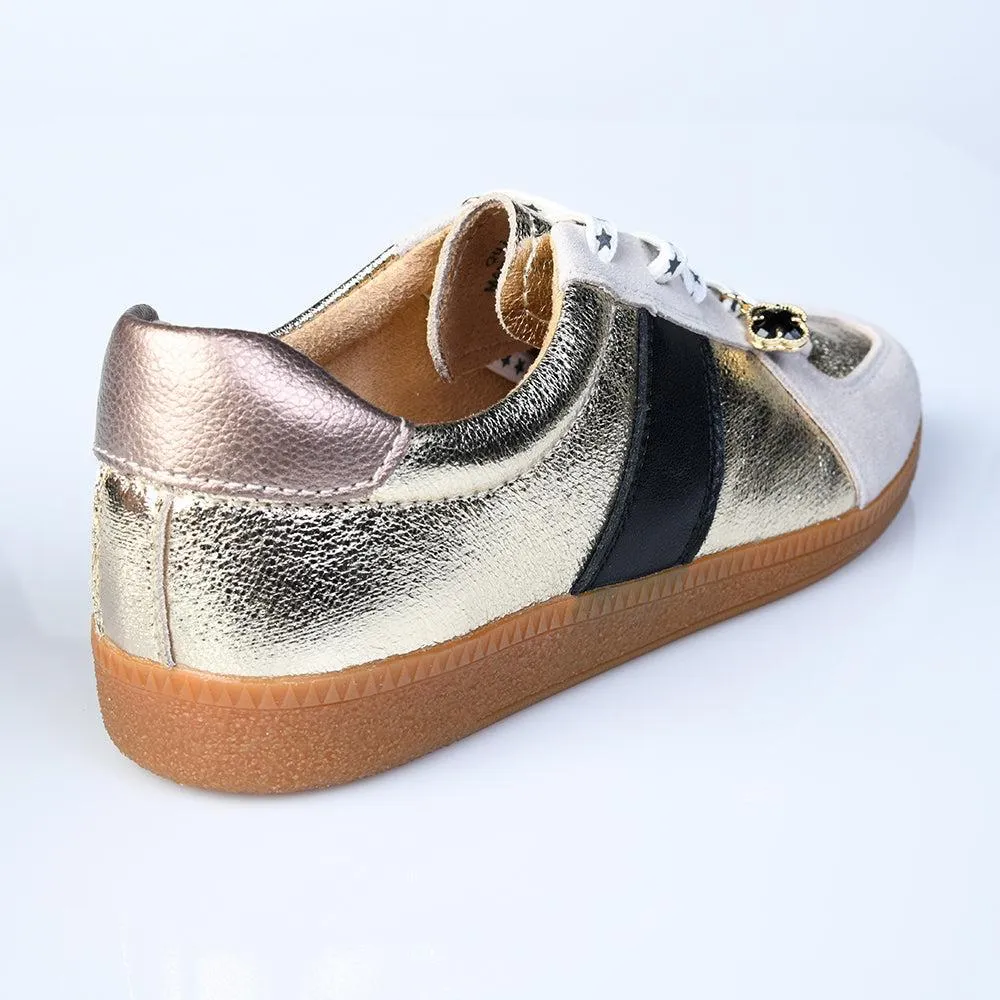 Julz Quinn Leather Sneaker - Black/Gold day use