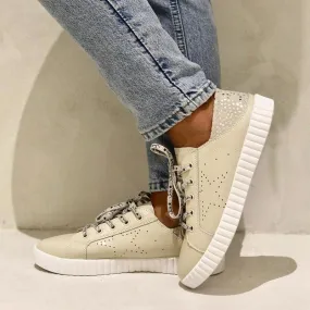 Fashion Comfort Foam Flex Julz Valentina Leather Sneaker - Beige Champagne