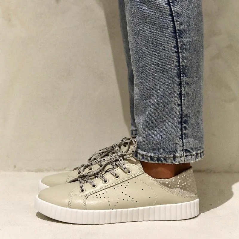 Julz Valentina Leather Sneaker - Beige Champagne Orthopedic Friendly Design Breathable mesh design