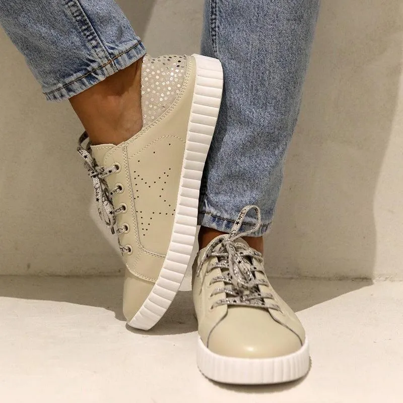 Julz Valentina Leather Sneaker - Beige Champagne Impact Guard Orthopedic Certified