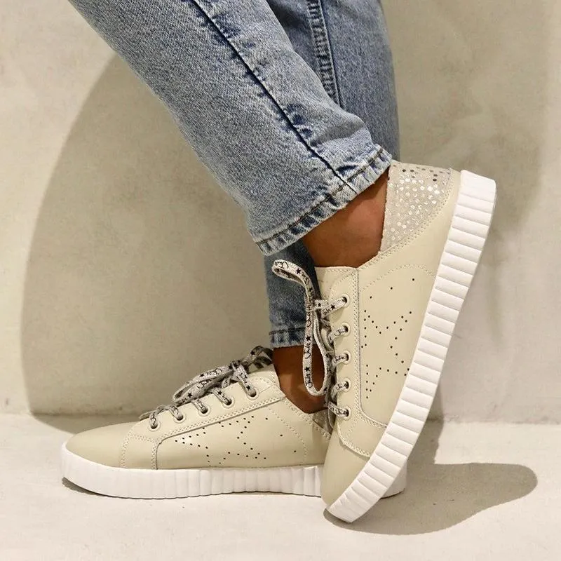 Fashion Comfort Foam Flex Julz Valentina Leather Sneaker - Beige Champagne