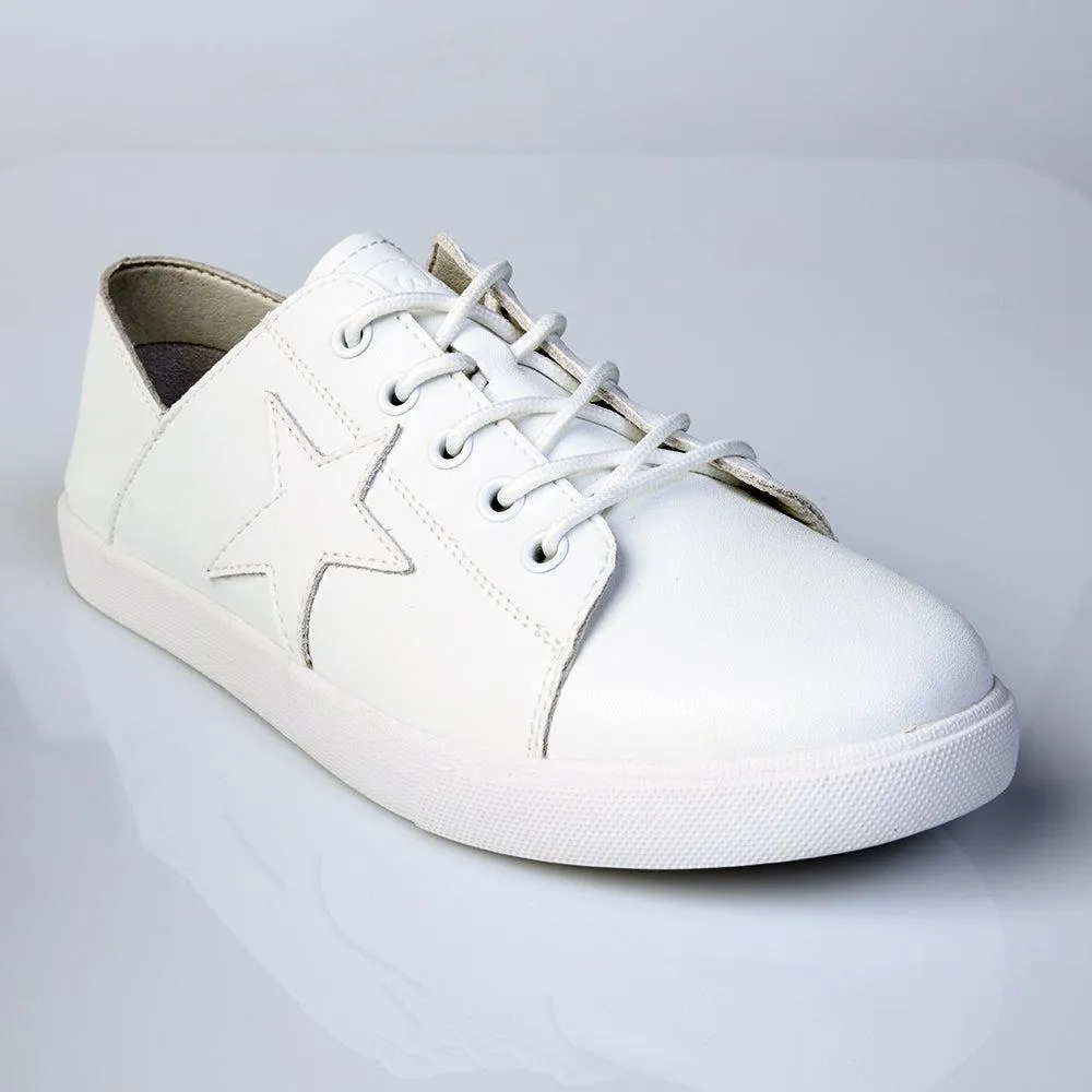 Lean Form Breathable Jacquard Weave Julz Vicki Leather Sneaker - White