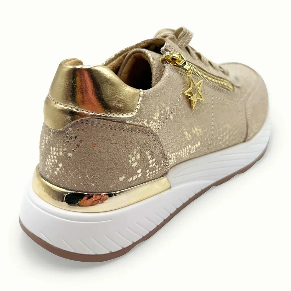 Julz Nina Suede Leather Sneaker - Gold Snake Compression Knit Thermal Molded Midsole