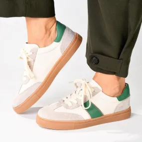 Julz Kennedy Leather Sneaker - Biege / Green Strip MoistureWickingFabric