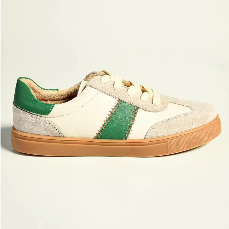 Julz Kennedy Leather Sneaker - Biege / Green Strip Quick Slip Quick lace