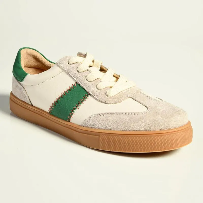 Julz Kennedy Leather Sneaker - Biege / Green Strip Sneaker Fit Torsional Stability Feature