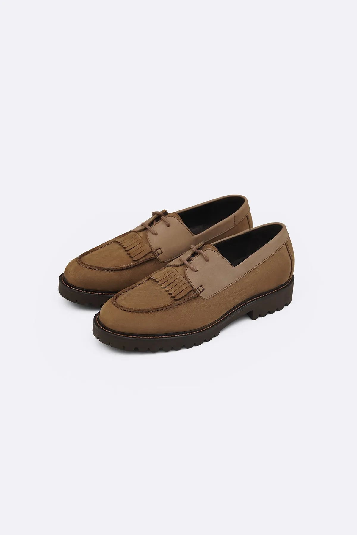 mesh - type LEATHER MOC-TOE SHOES