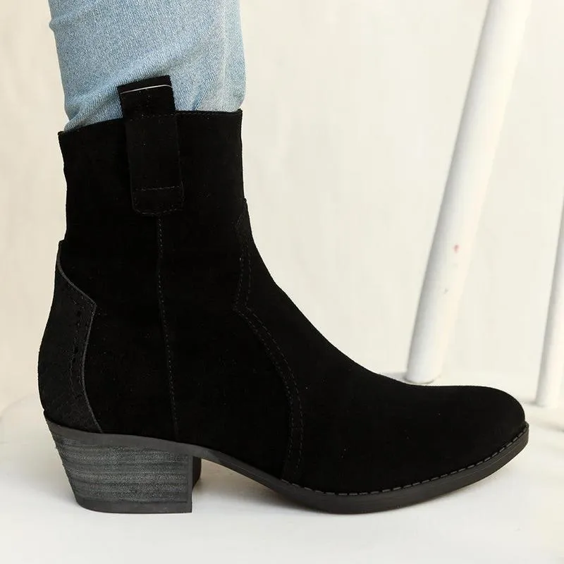 Julz Belle Leather Mid Calf Suede Boot - Black Winter Footwear Easy To Clean