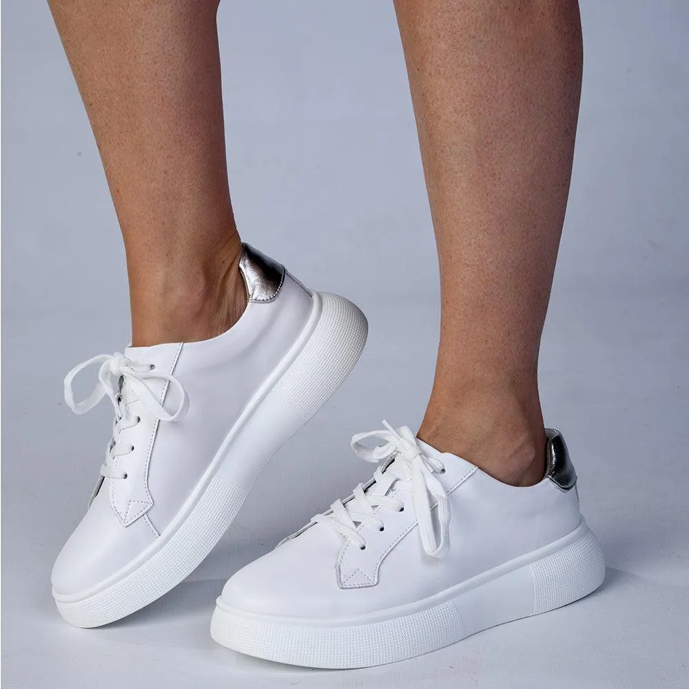 Shock-absorbent wear Lined Upper Julz Bayley Leather Platform Sneaker - White