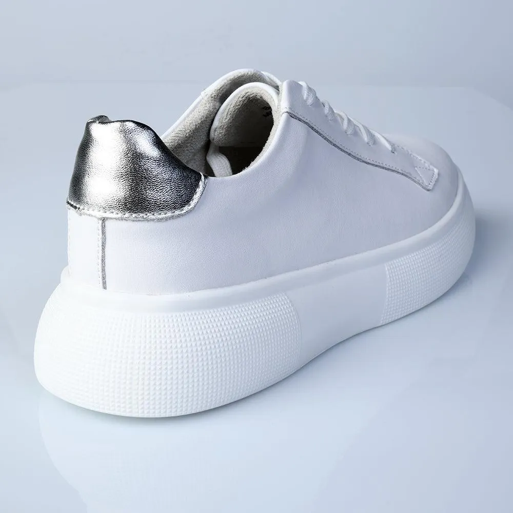 Julz Bayley Leather Platform Sneaker - White Structural Weave Technology Compression Fit Lining