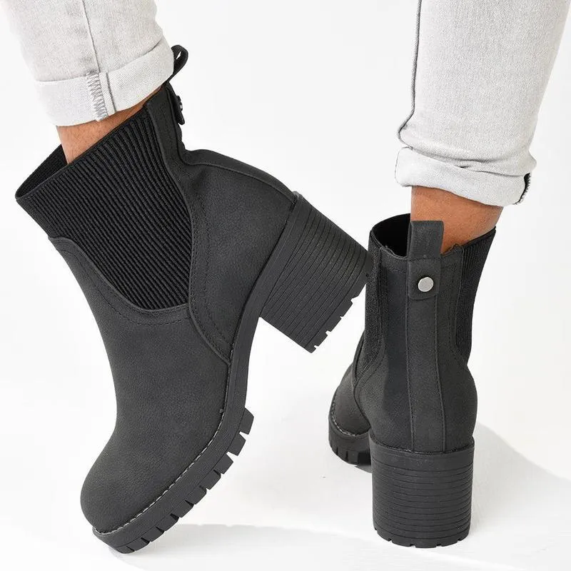 Madison Ella 2 Ribbed Gusset Ankle Boot - Black Comfort Lining Cold Weather Commuter Shopping Lover