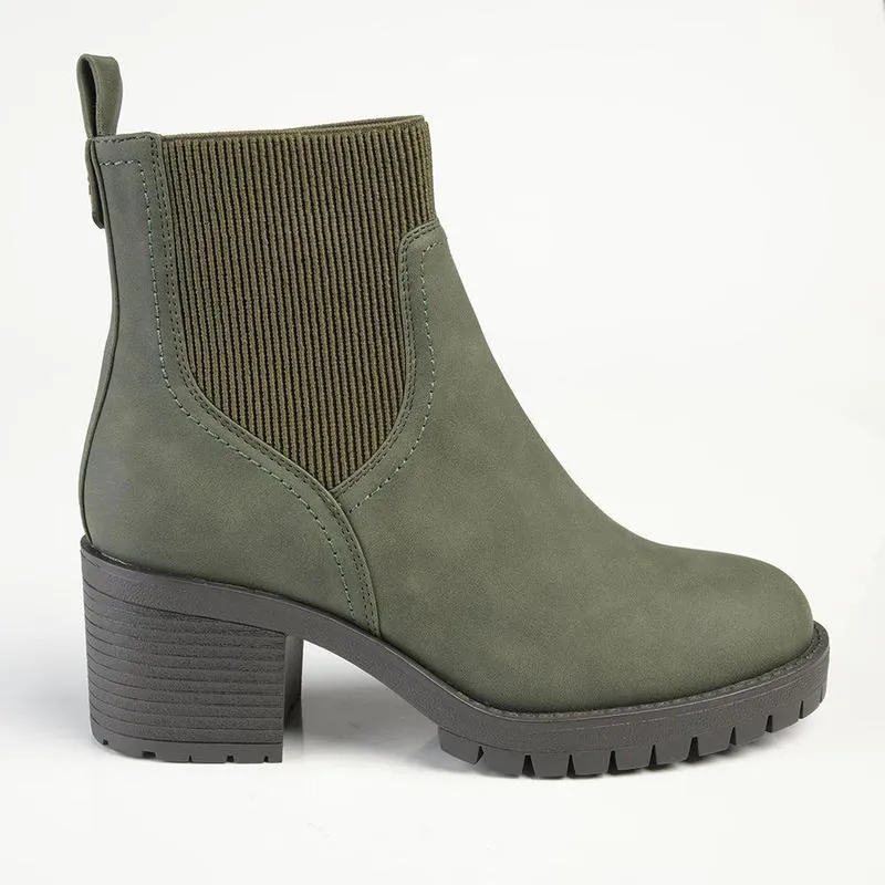 Madison Ella 2 Ribbed Gusset Ankle Boot - Khaki All Weather Urban Traveler Tough Terrain
