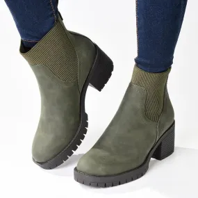 High Traction Mountain Climber Madison Ella 2 Ribbed Gusset Ankle Boot - Khaki