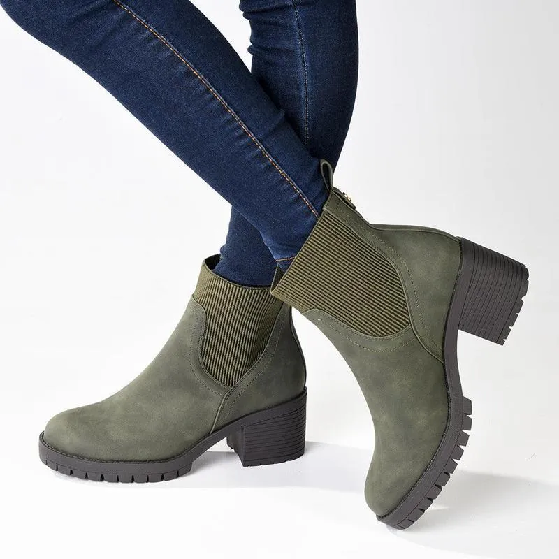 Madison Ella 2 Ribbed Gusset Ankle Boot - Khaki Waterproof Trail Exploration