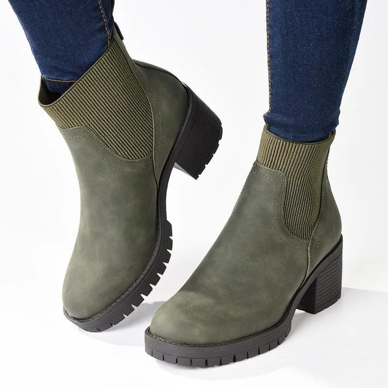 High Traction Mountain Climber Madison Ella 2 Ribbed Gusset Ankle Boot - Khaki