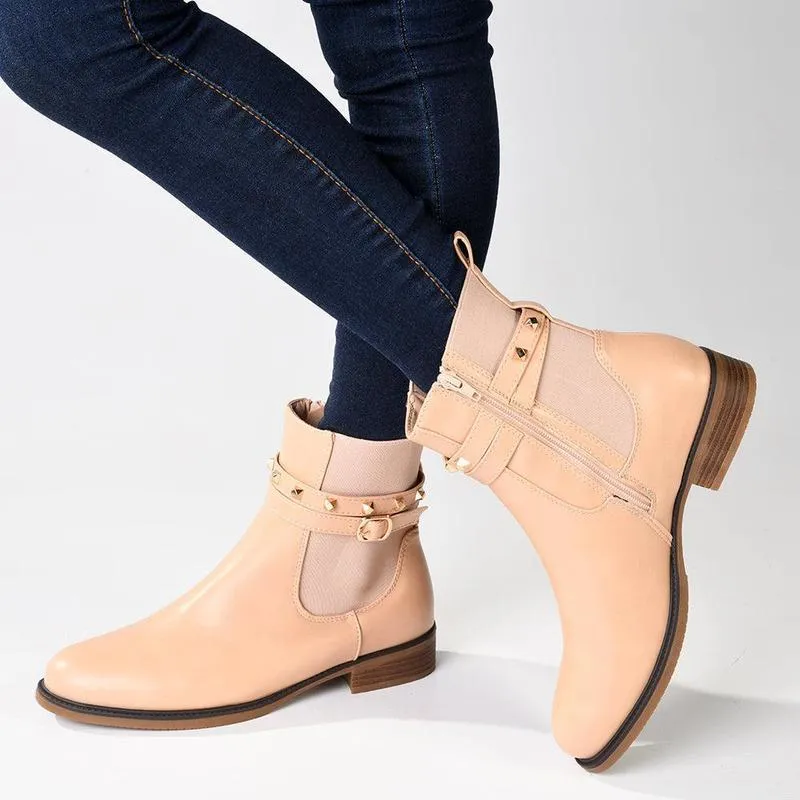 Madison Jenny Lynn Gusset Studded Ankle Boot - Nude Hydrophobic Upper
