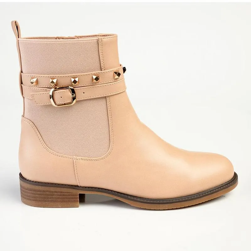 Mud Resistant Urban Commute Madison Jenny Lynn Gusset Studded Ankle Boot - Nude