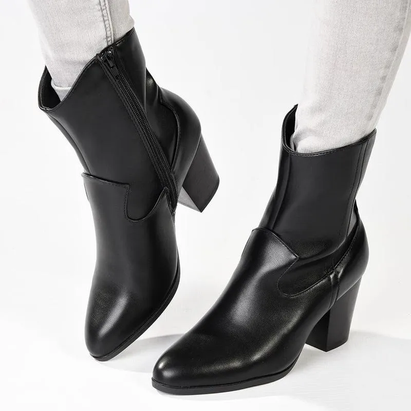 Protective Finish All Day Worker Madison Jodie Plain Block Heel Cowboy Boot - Black