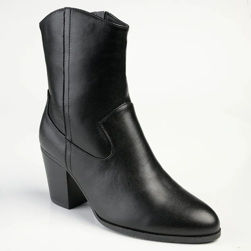 Madison Jodie Plain Block Heel Cowboy Boot - Black Supportive Build Running Comfort