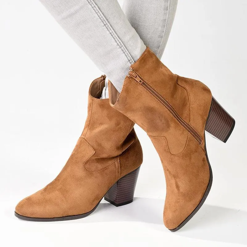 Urban Explorer Madison Jodie Plain Block Heel Cowboy Boot - Tan