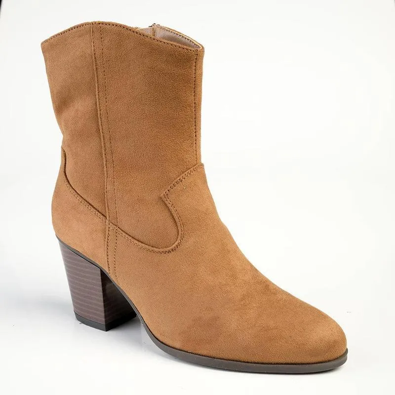 foldable Noise free Madison Jodie Plain Block Heel Cowboy Boot - Tan