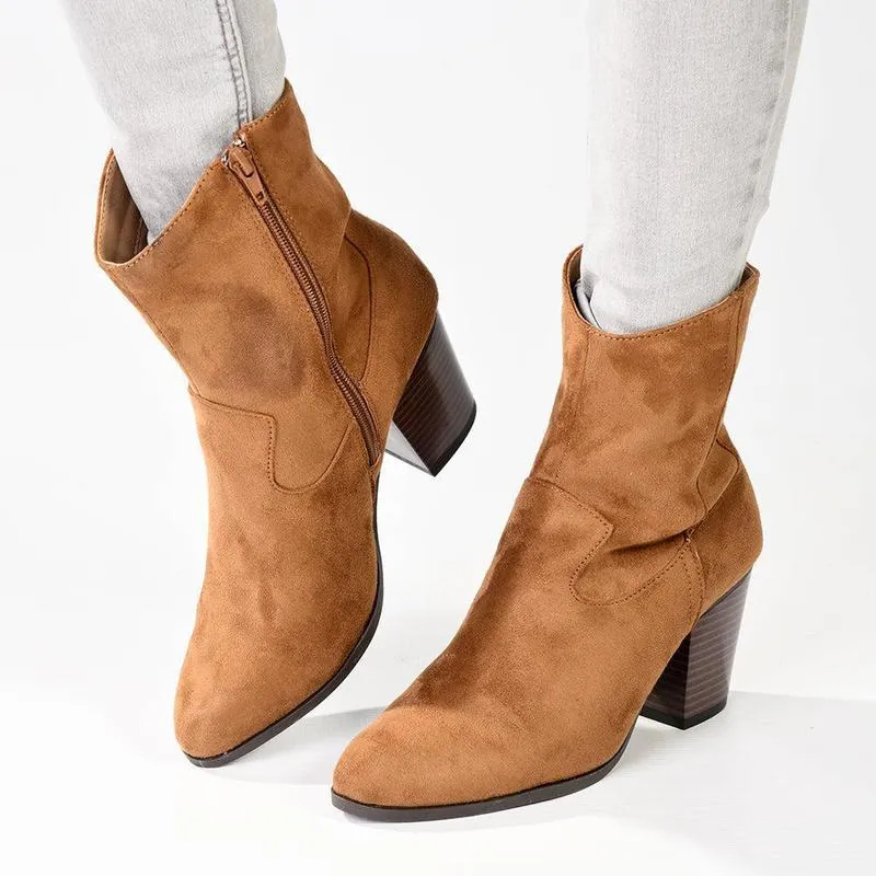 Shock-absorbing Breathable Cold Weather Commuter Madison Jodie Plain Block Heel Cowboy Boot - Tan