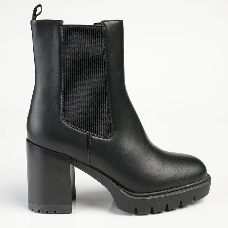 Madison Jones Chelsea Block Heel Boot - Black Long Walk Protective Finish Winter Walker