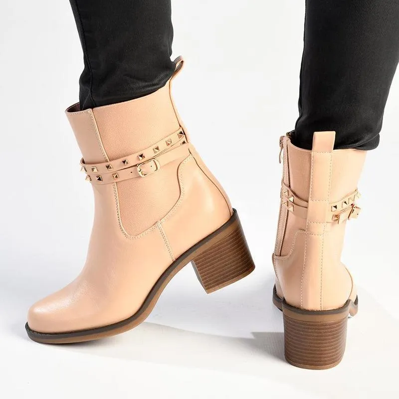 Madison Jonhsy Block Heel Gusset Boot With Stud - Nude Flexibility Design Comfortable toe box
