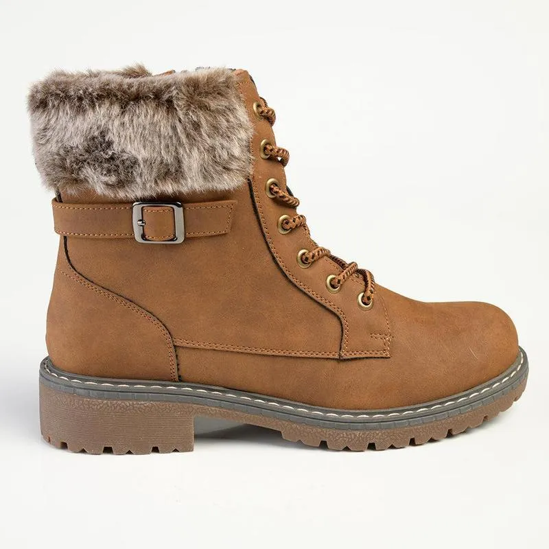 Sleek Fit Madison Jordan Fur Collar Lace Up Boot - Brown