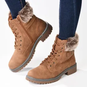 Madison Jordan Fur Collar Lace Up Boot - Brown Lace-Up Closure Durable Shell Hiking Trails