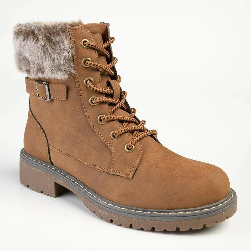 Madison Jordan Fur Collar Lace Up Boot - Brown Thermal Core Snow Trekker